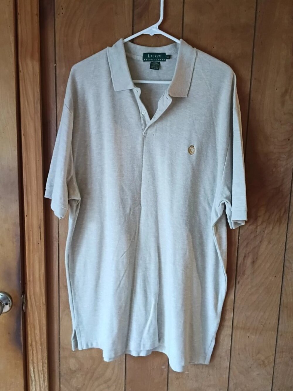 Lauren Ralph Lauren Polo Shirt Men's XL Beige Tan Short Sleeve 100% Cotton